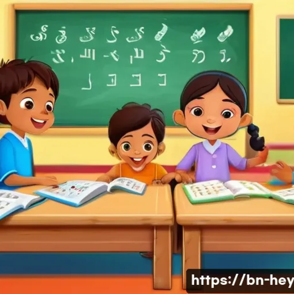 헤이지니와 유아용 콘텐츠의 차별화 - A vibrant and colorful animated classroom scene featuring Bengali children wearing neat, modest clot...