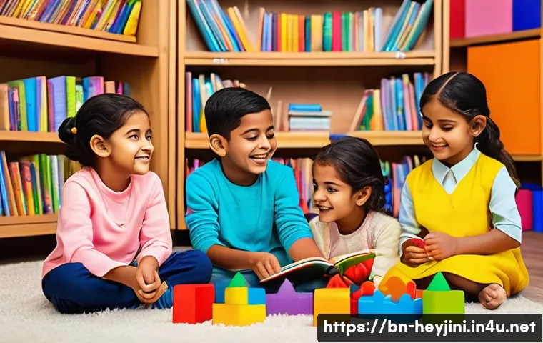 헤이지니의 브랜드 확장 가능성 - A vibrant, colorful scene depicting a diverse group of Bengali children engaging with educational to...