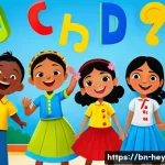 헤이지니 어린이 교육 콘텐츠 - A vibrant and colorful educational scene designed for Bengali-speaking children, featuring bright bl...