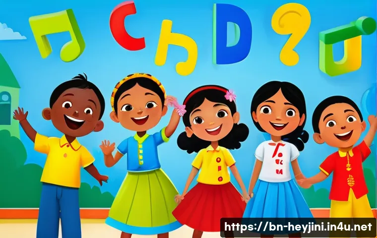 헤이지니 어린이 교육 콘텐츠 - A vibrant and colorful educational scene designed for Bengali-speaking children, featuring bright bl...