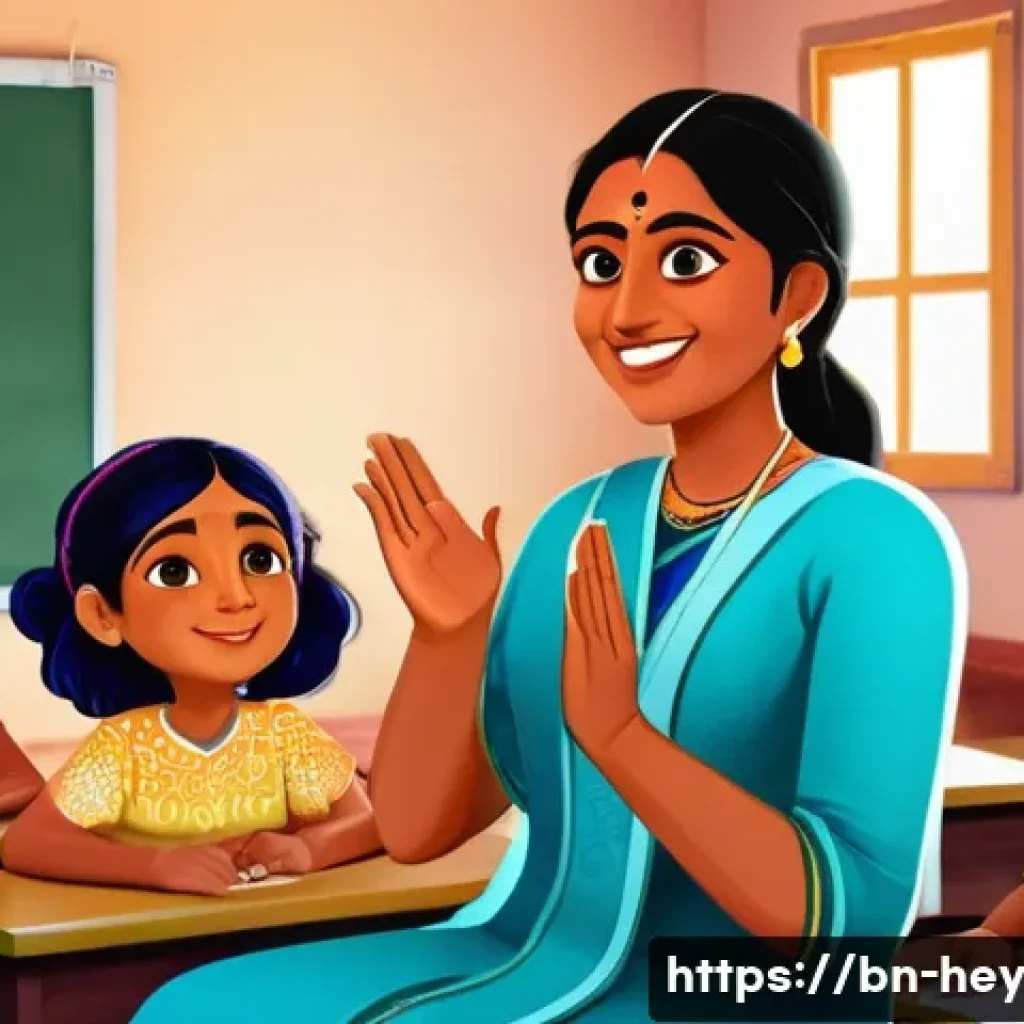 헤이지니와 크리에이티브 콘텐츠 전략 - A vibrant and colorful educational video scene featuring a friendly Bengali female storyteller engag...