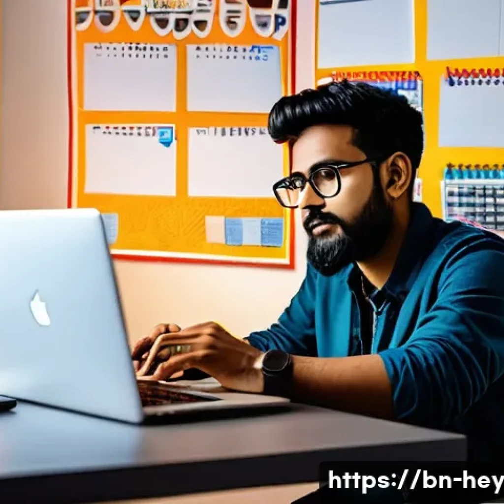 헤이지니의 초보 크리에이터 가이드 - A creative Bengali content creator sitting at a modern desk with a laptop, smartphone, and camera eq...