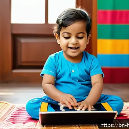 헤이지니의 어린이 음악 교육 콘텐츠 - A joyful Bengali toddler wearing a colorful diaper, sitting attentively on a traditional mat while e...