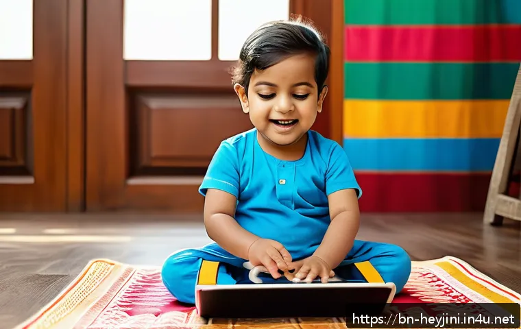 헤이지니의 어린이 음악 교육 콘텐츠 - A joyful Bengali toddler wearing a colorful diaper, sitting attentively on a traditional mat while e...